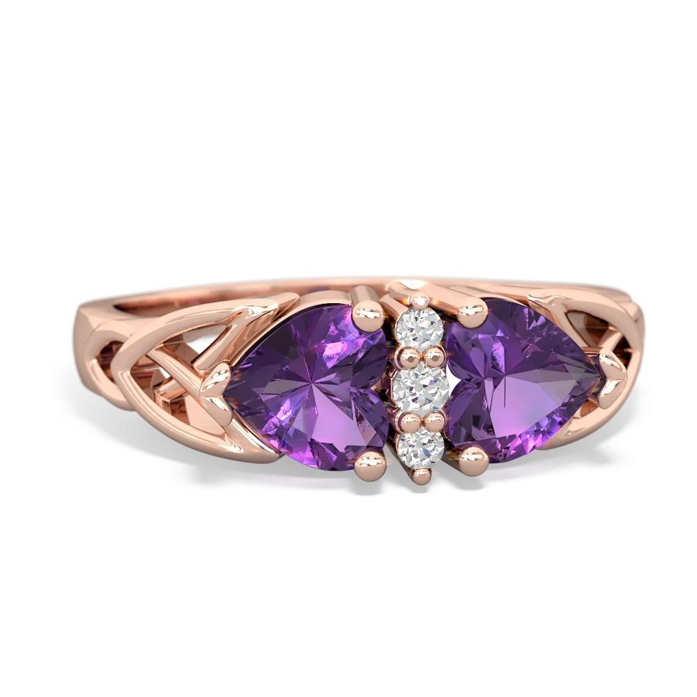 Amethyst Celtic Knot Double Heart 14K Rose Gold ring R5040