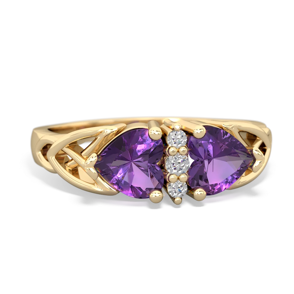 Amethyst Celtic Knot Double Heart 14K Yellow Gold ring R5040