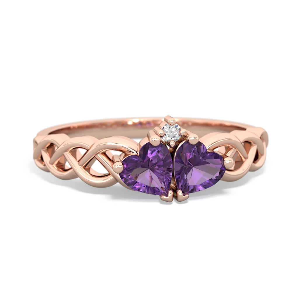 Amethyst Heart To Heart Braid 14K Rose Gold ring R5870