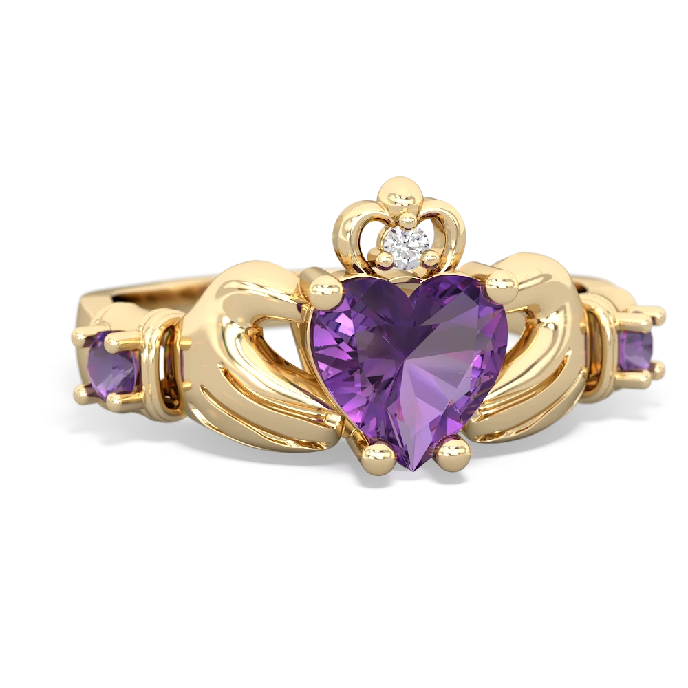 Lab Pink Sapphire Claddagh Keepsake 14K Yellow Gold ring R5245