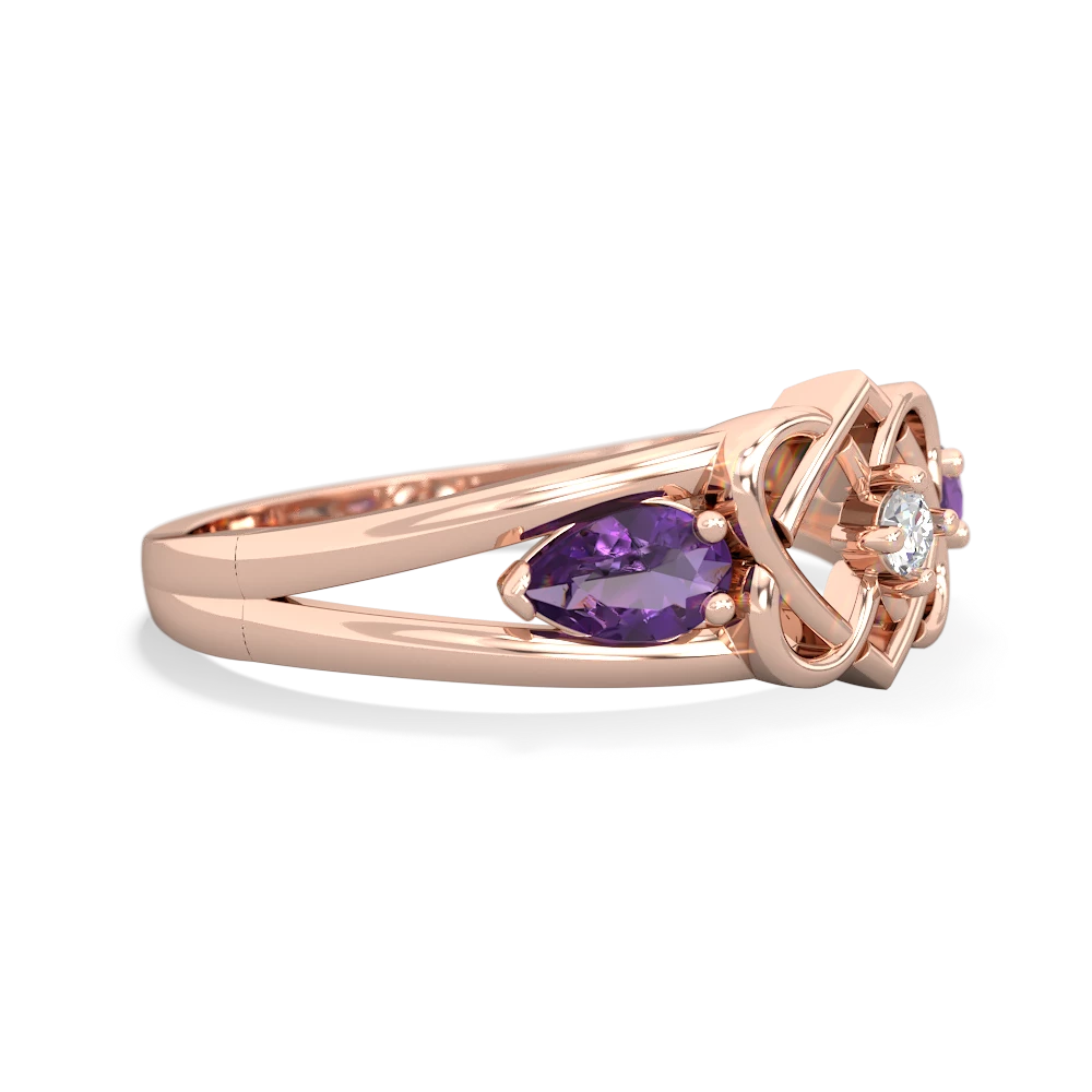 Amethyst Hearts Intertwined 14K Rose Gold ring R5880