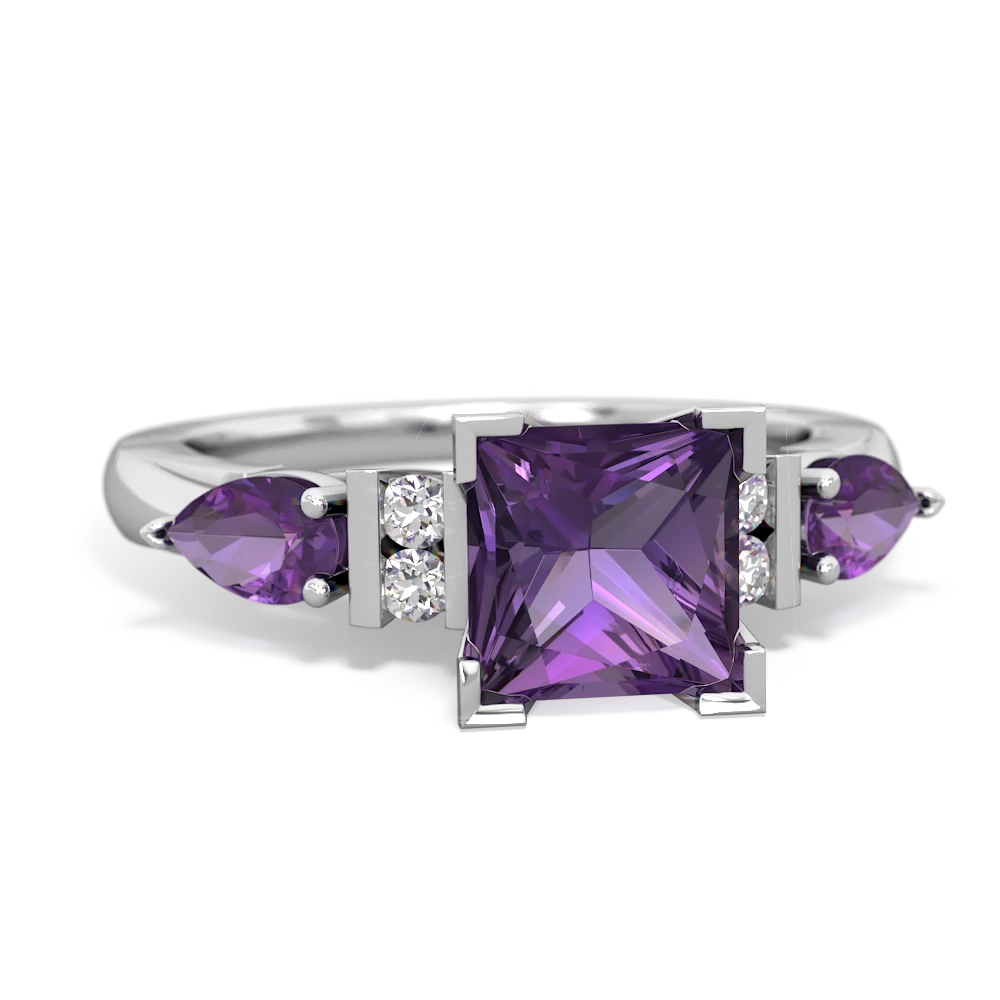 Alexandrite 6Mm Princess Eternal Embrace Engagement 14K White Gold ring C2002