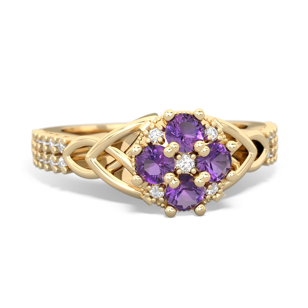 Amethyst Celtic Knot Cluster Engagement 14K Yellow Gold ring R26443RD