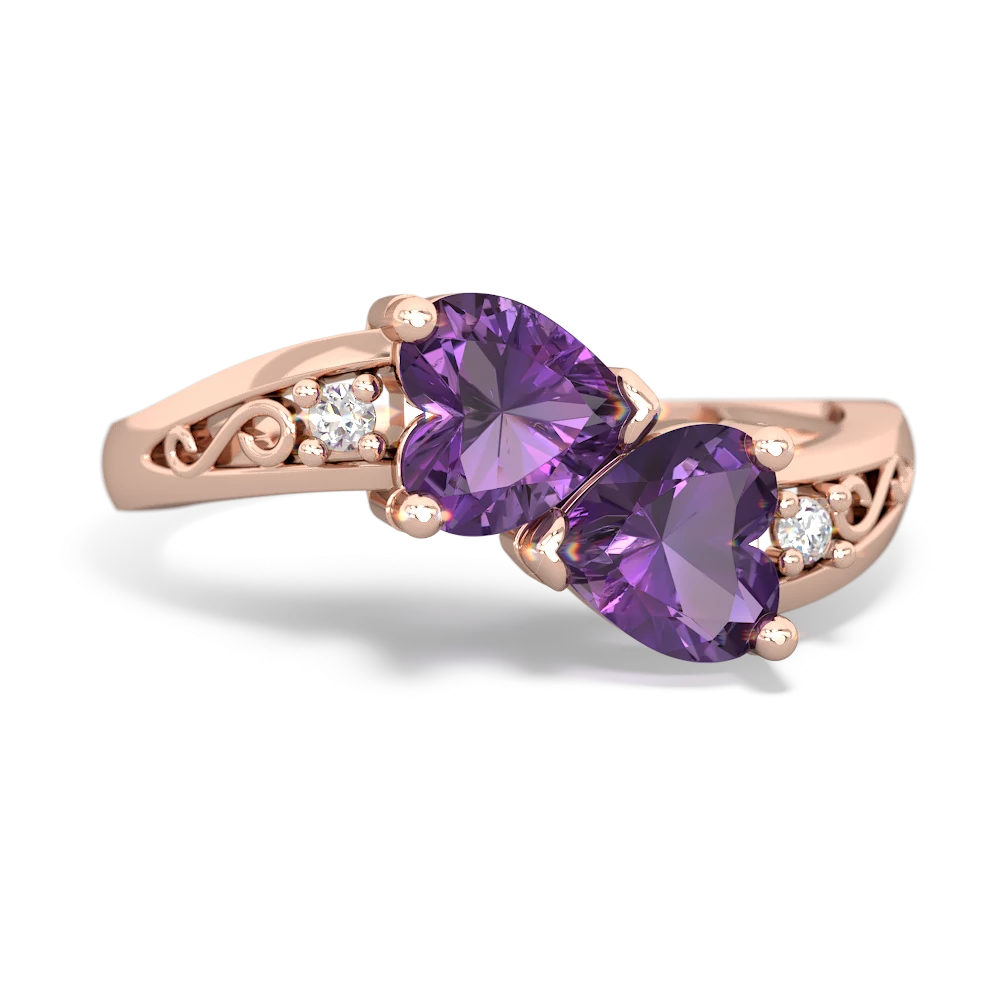 Amethyst Snuggling Hearts 14K Rose Gold ring R2178