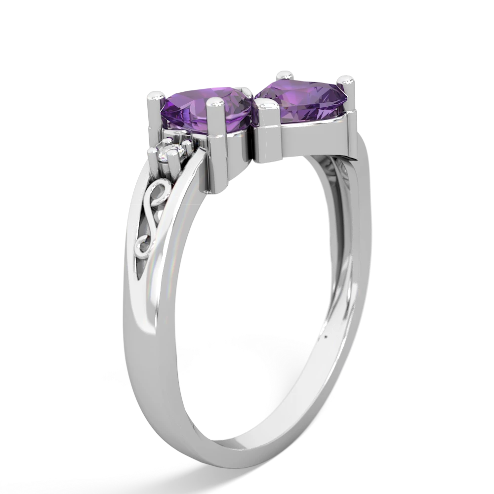 Amethyst Snuggling Hearts 14K White Gold ring R2178