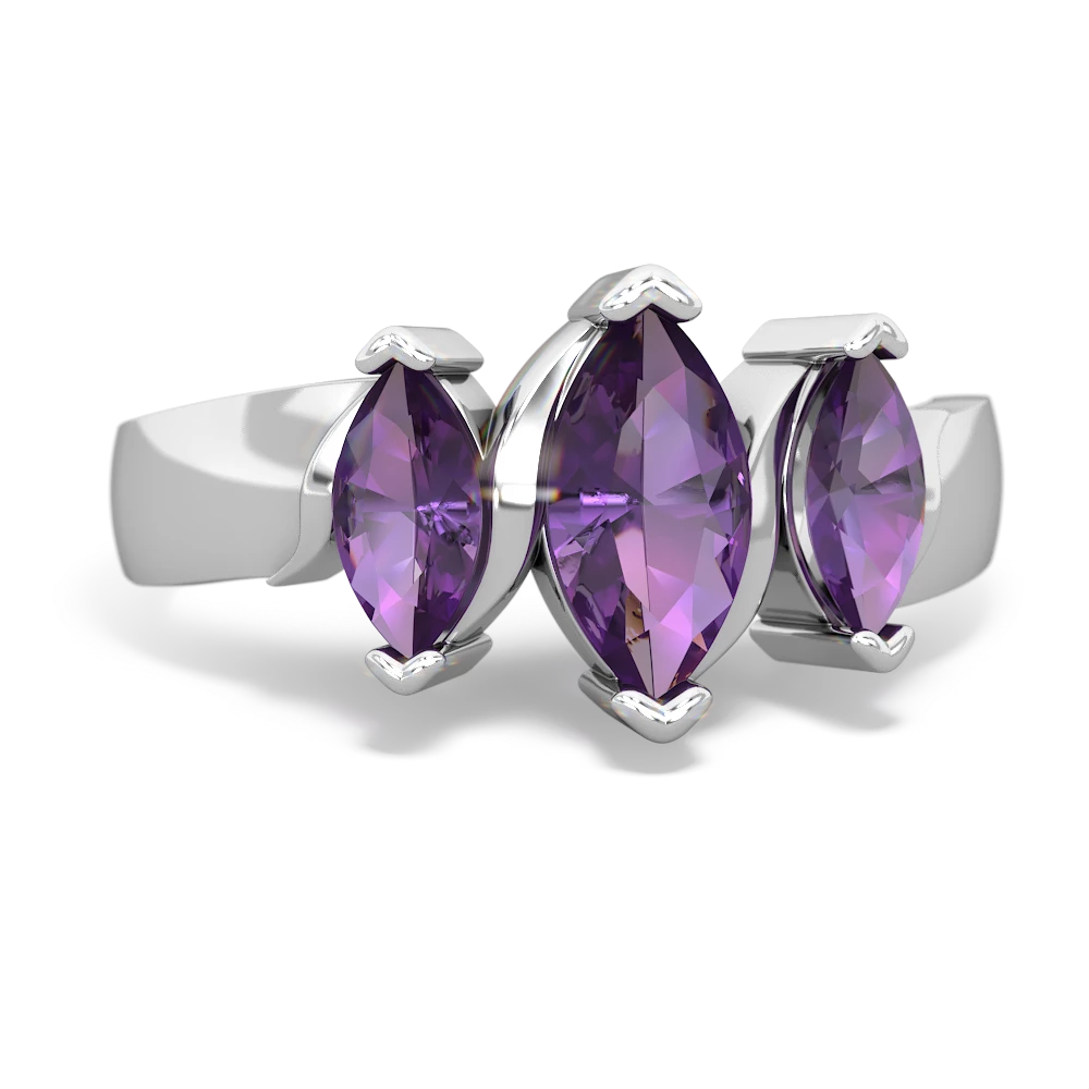 Amethyst Three Peeks 14K White Gold ring R2433