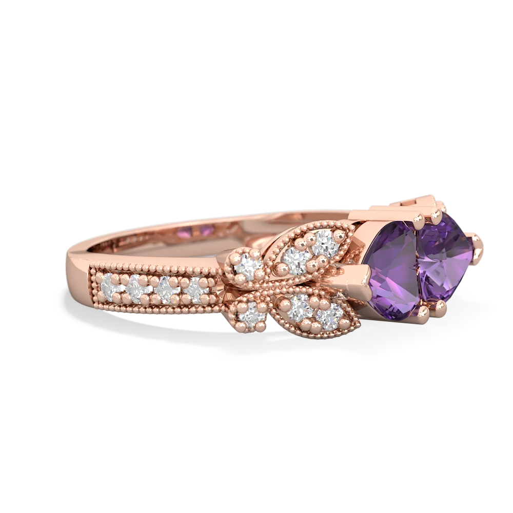 Amethyst Diamond Butterflies 14K Rose Gold ring R5601