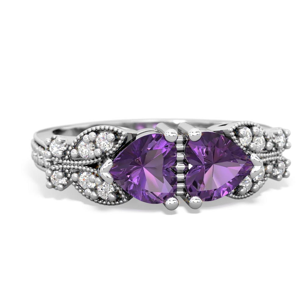 Amethyst Diamond Butterflies 14K White Gold ring R5601