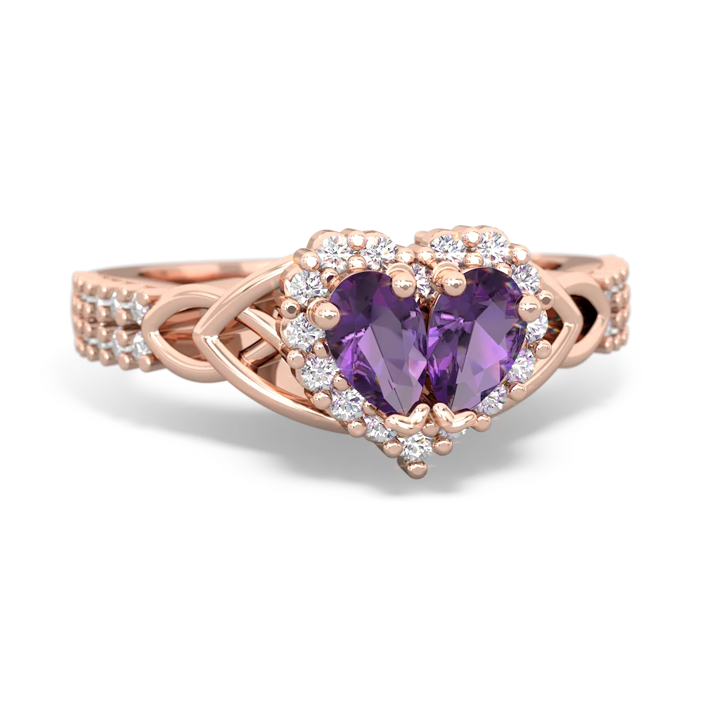 Amethyst Celtic Knot Two Hearts As One 14K Rose Gold ring R2644HRT