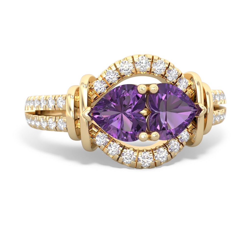 Amethyst Art-Deco Keepsake 14K Yellow Gold ring R5630