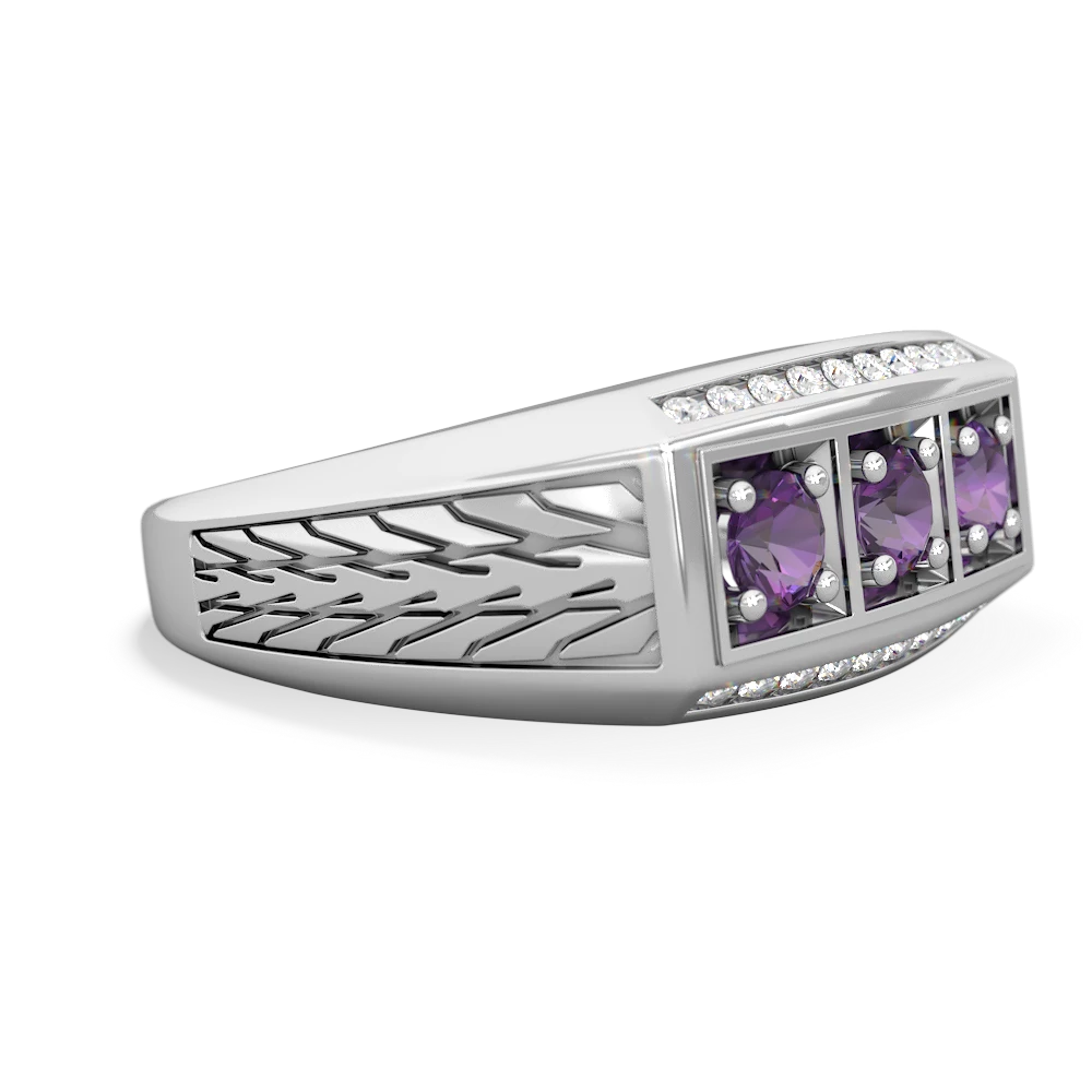 Alexandrite Three Stone Tire Tread Men's 14K White Gold ring R0520