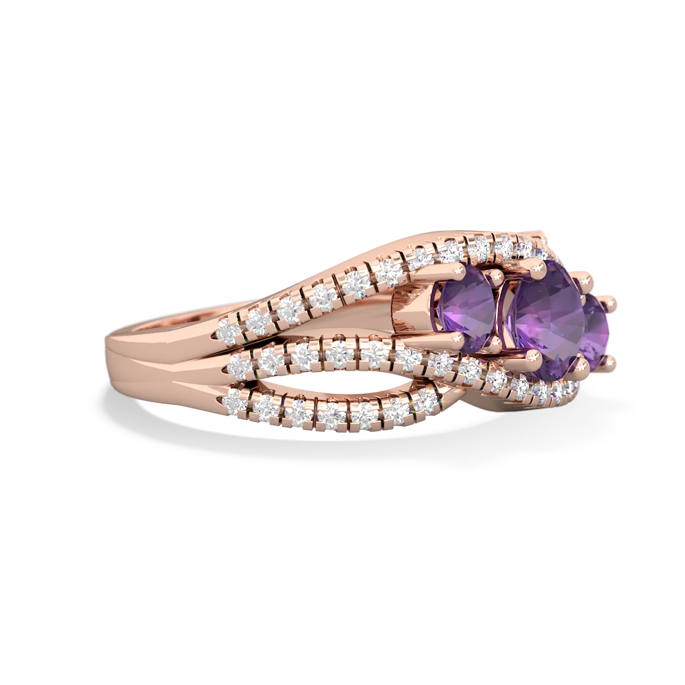 Lab Ruby Three Stone Aurora 14K Rose Gold ring R3080