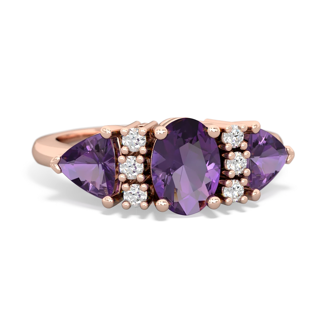 Amethyst Antique Style Three Stone 14K Rose Gold ring R2186