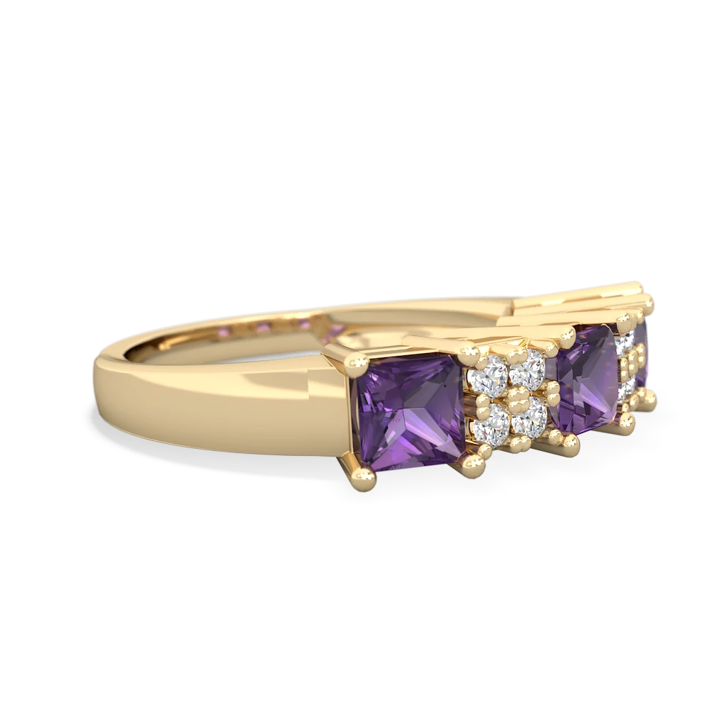 Amethyst Three Stone Diamond Cluster 14K Yellow Gold ring R2592