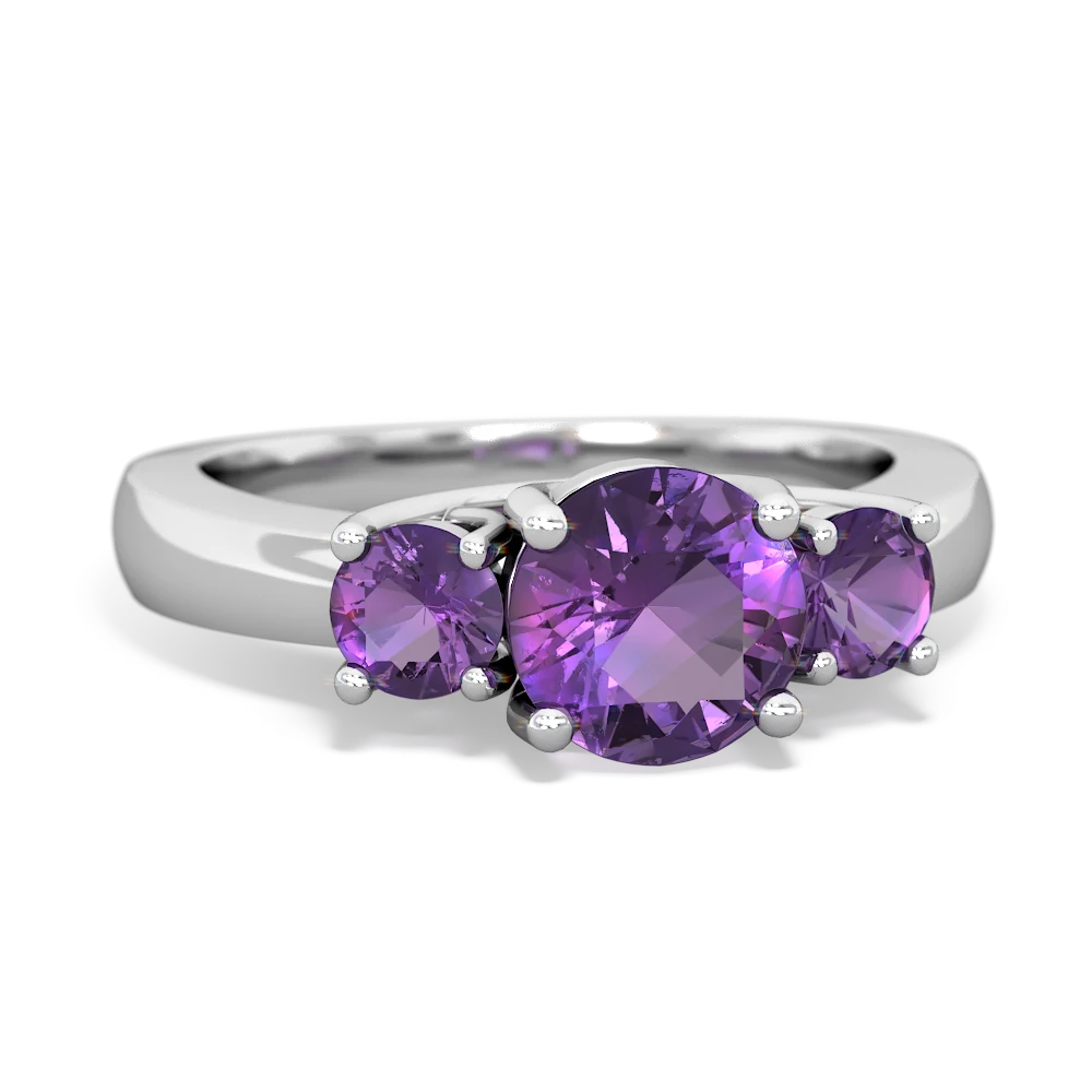 Alexandrite Three Stone Round Trellis 14K White Gold ring R4018