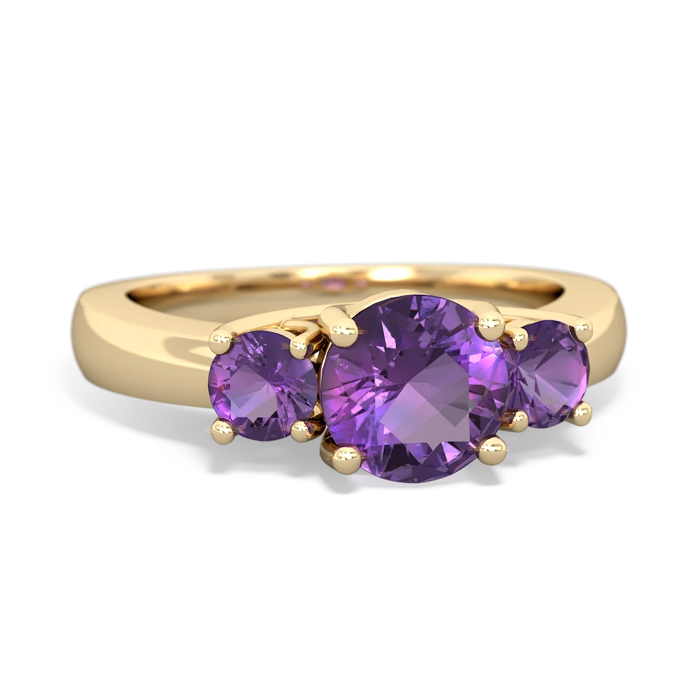 Tanzanite Three Stone Round Trellis 14K Yellow Gold ring R4018