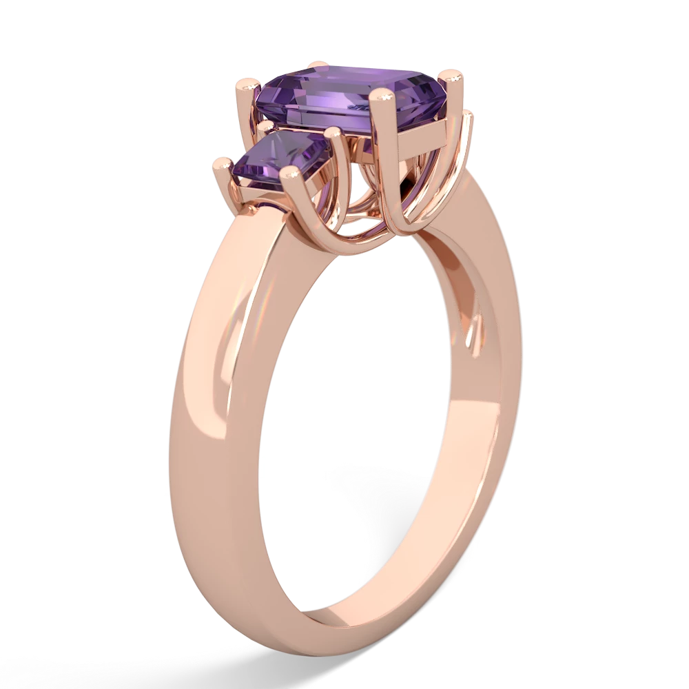 Lab Pink Sapphire Three Stone Emerald-Cut Trellis 14K Rose Gold ring R4021