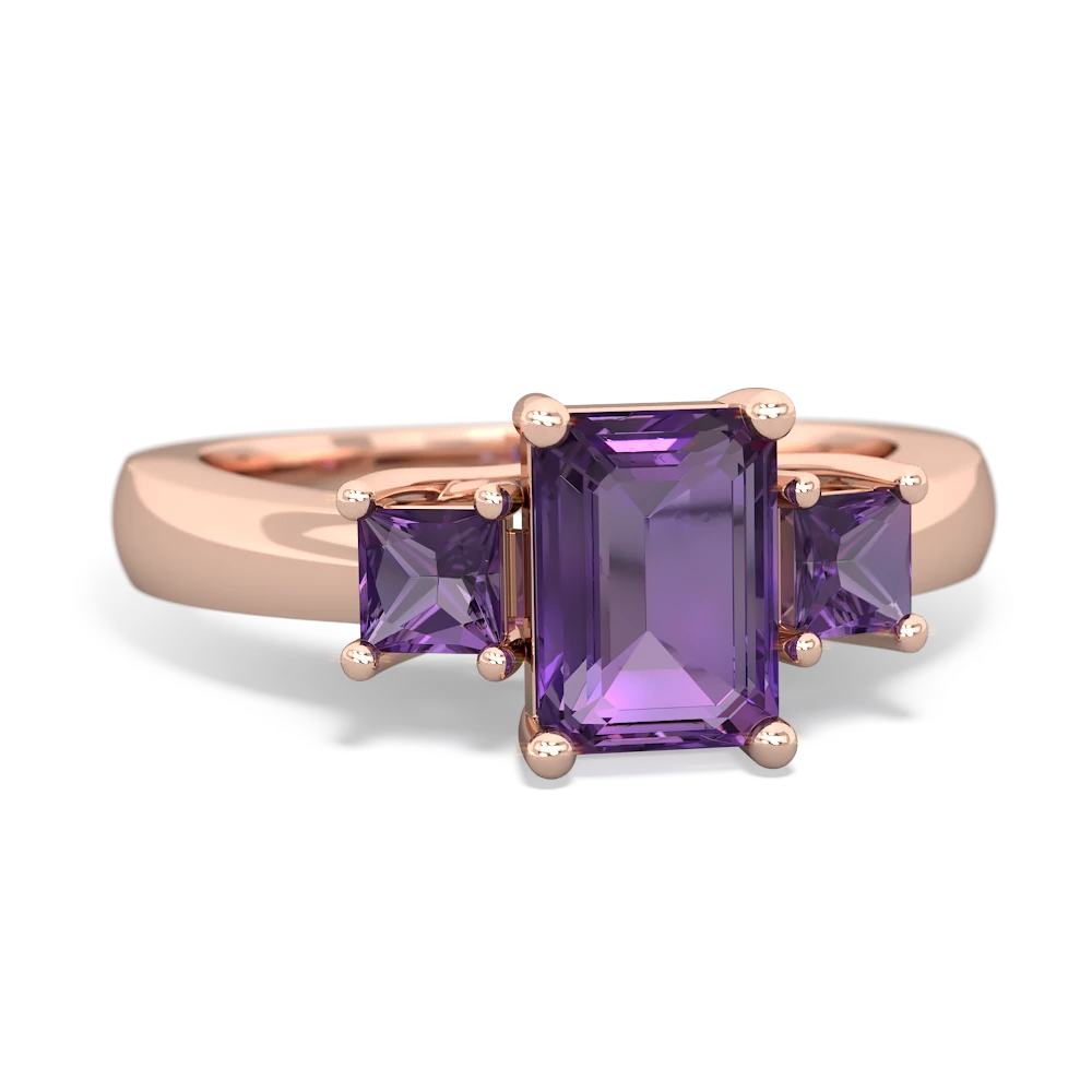 Tanzanite Three Stone Emerald-Cut Trellis 14K Rose Gold ring R4021