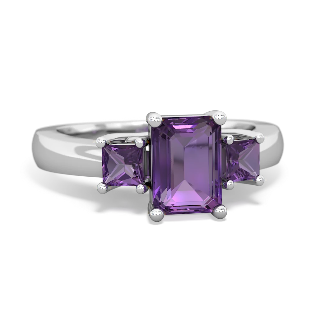 Alexandrite Three Stone Emerald-Cut Trellis 14K White Gold ring R4021