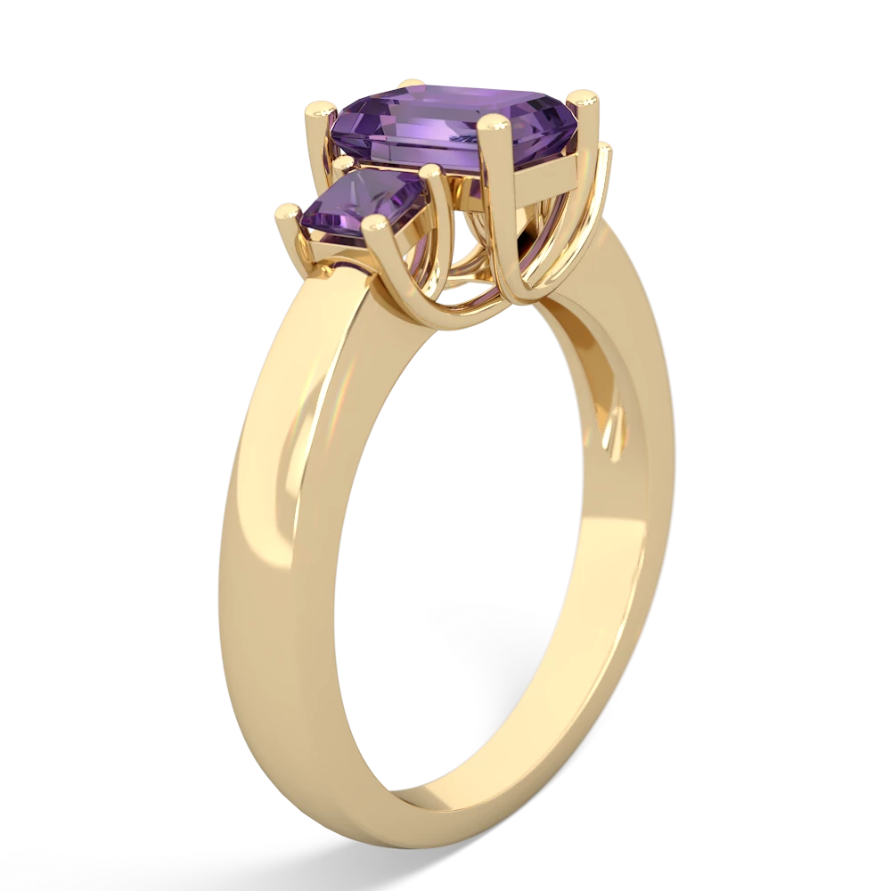 Tanzanite Three Stone Emerald-Cut Trellis 14K Yellow Gold ring R4021