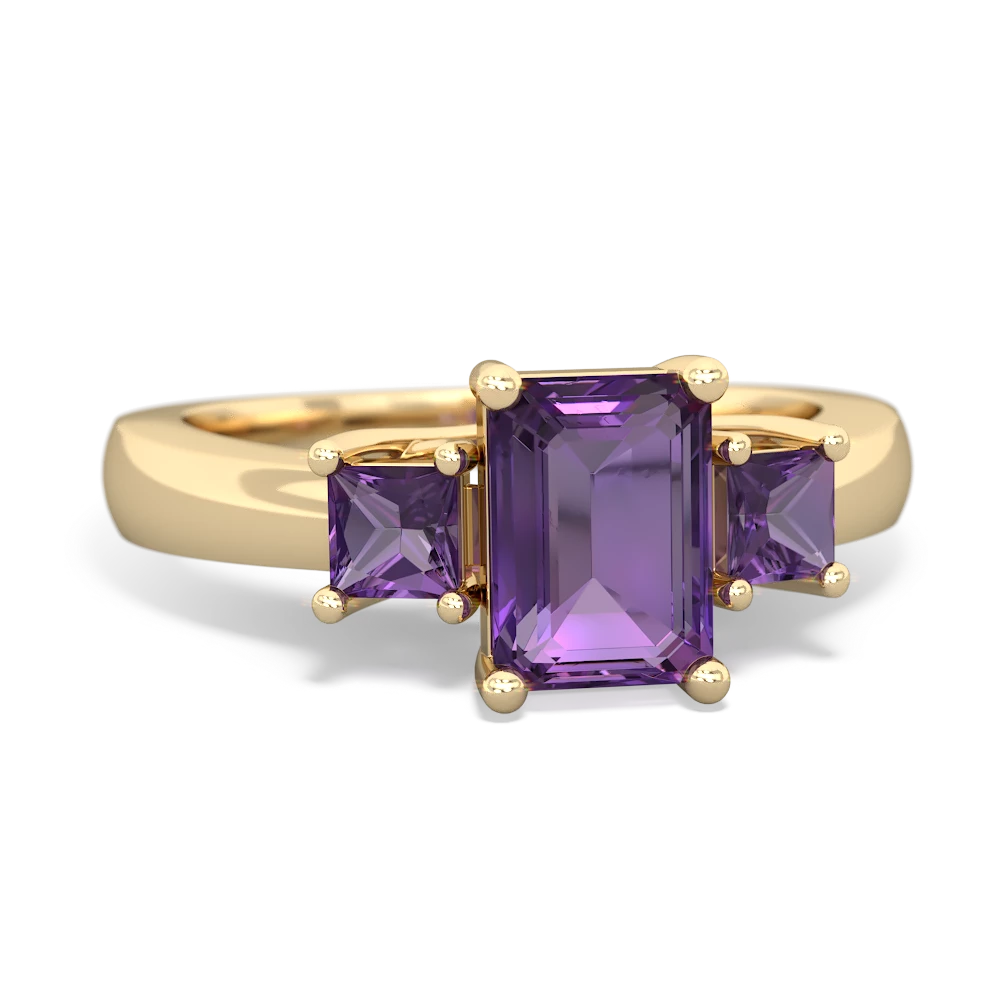 Amethyst Three Stone Emerald-Cut Trellis 14K Yellow Gold ring R4021