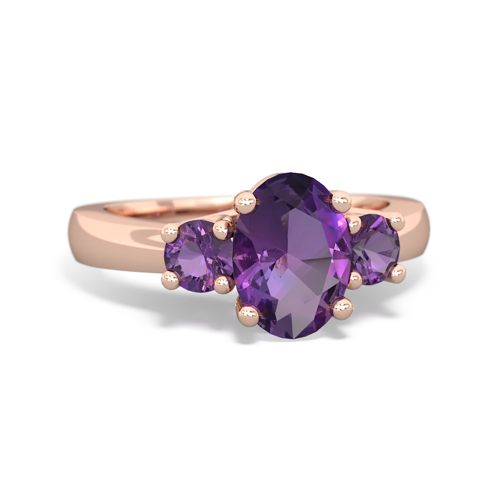 Amethyst Three Stone Oval Trellis 14K Rose Gold ring R4024