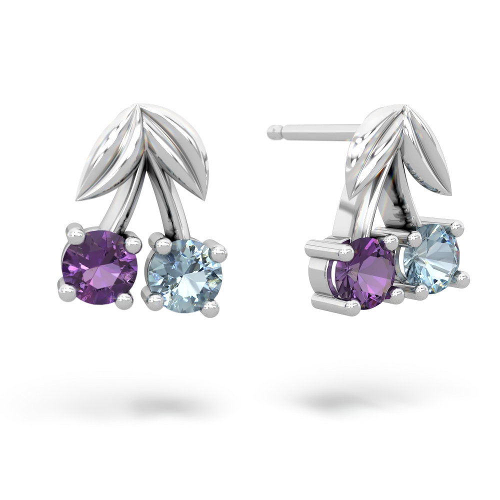 Amethyst Sweet Cherries 14K White Gold earrings E7001