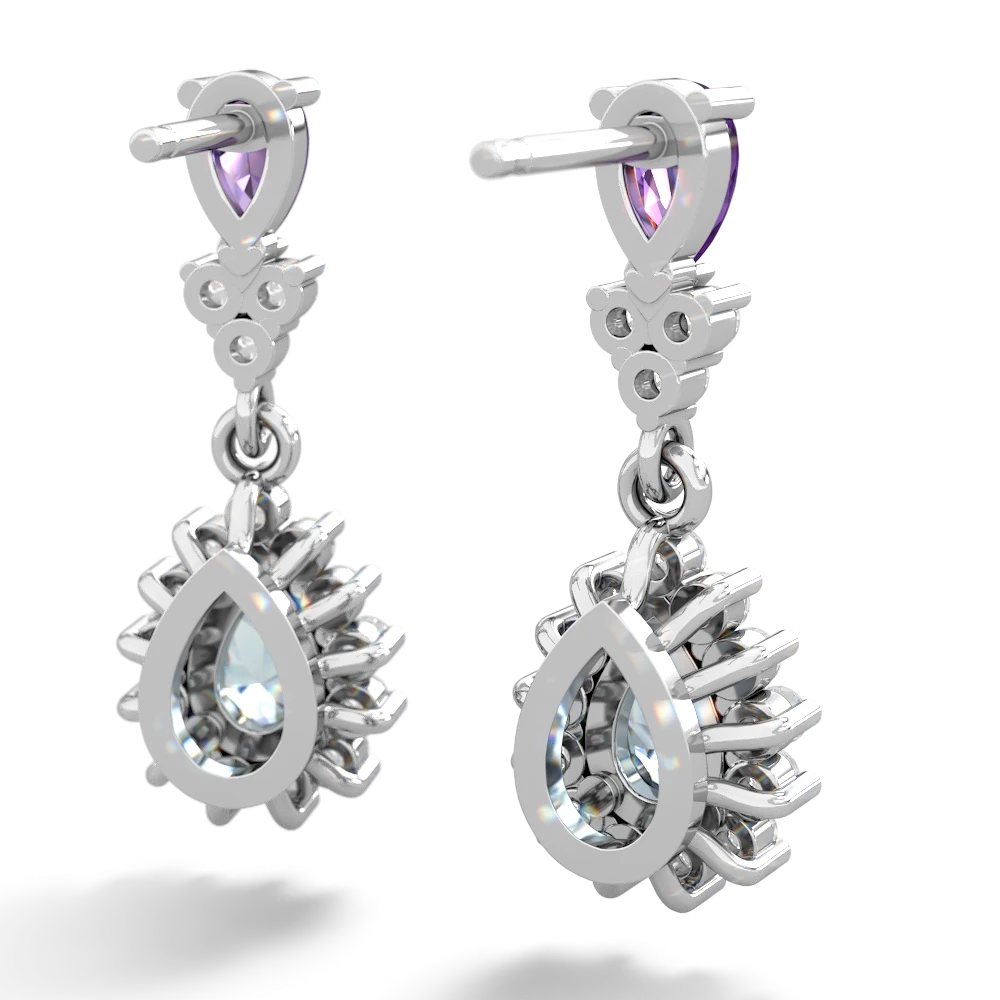 Amethyst Halo Pear Dangle 14K White Gold earrings E1882