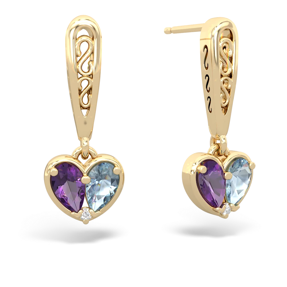 Amethyst Filligree Heart 14K Yellow Gold earrings E5070