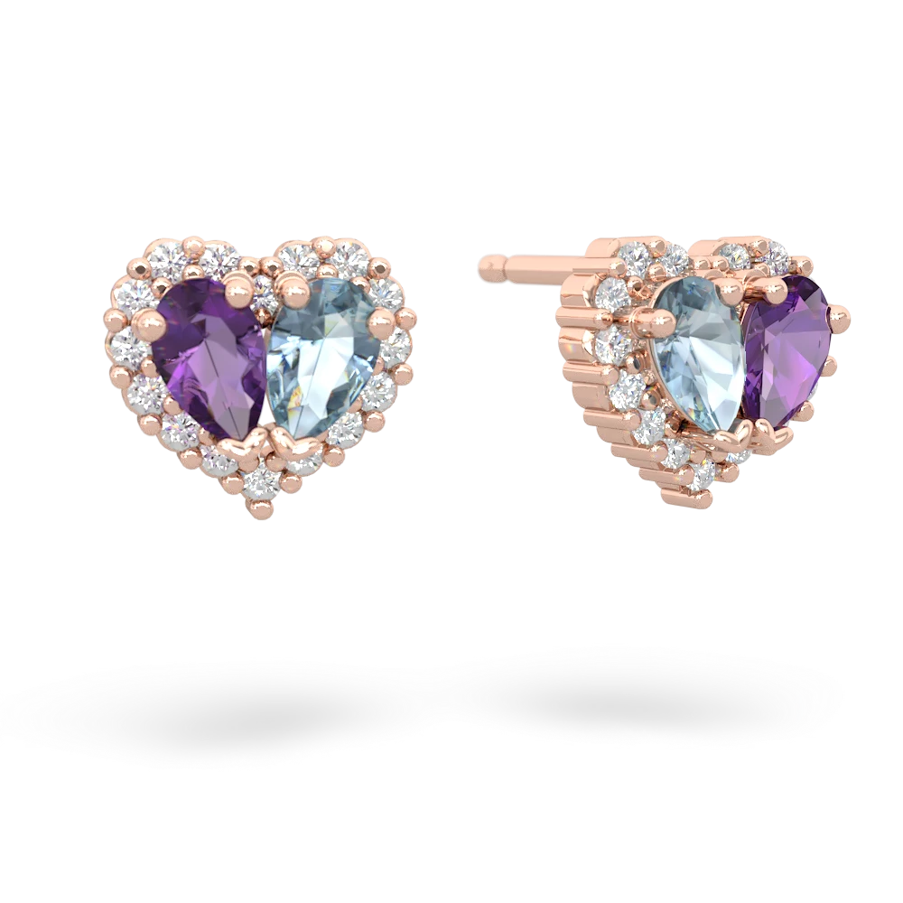 Amethyst Halo 14K Rose Gold earrings E7008