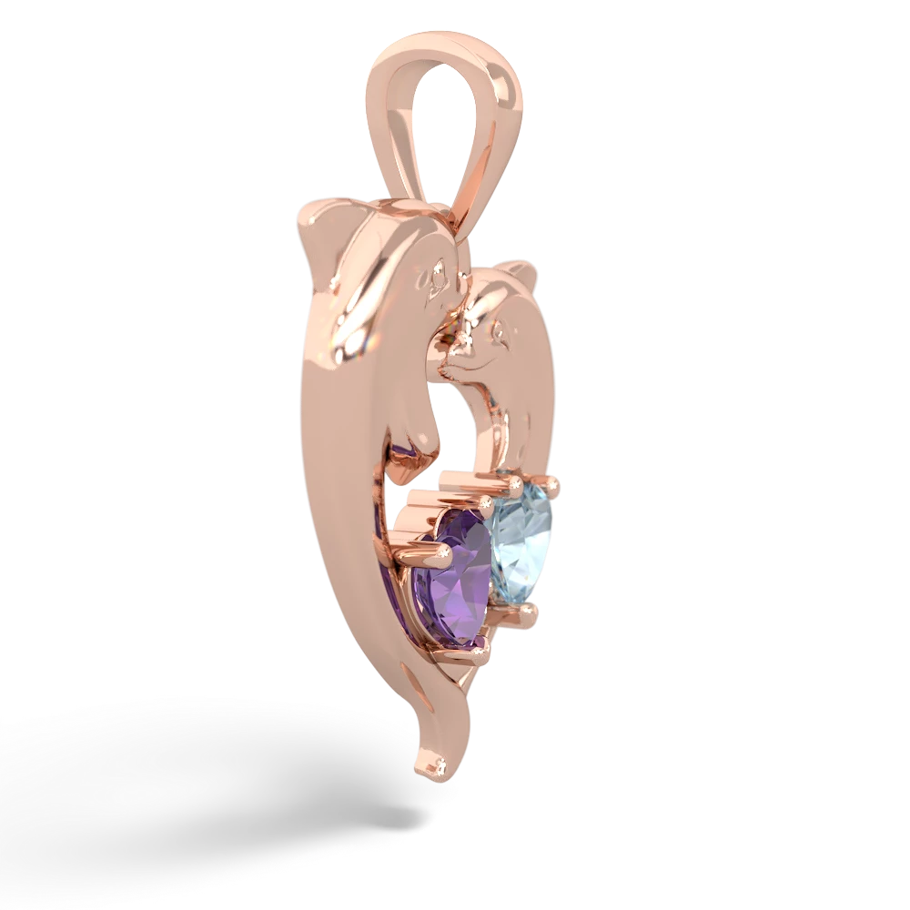 Amethyst Dolphin Heart 14K Rose Gold pendant P5820