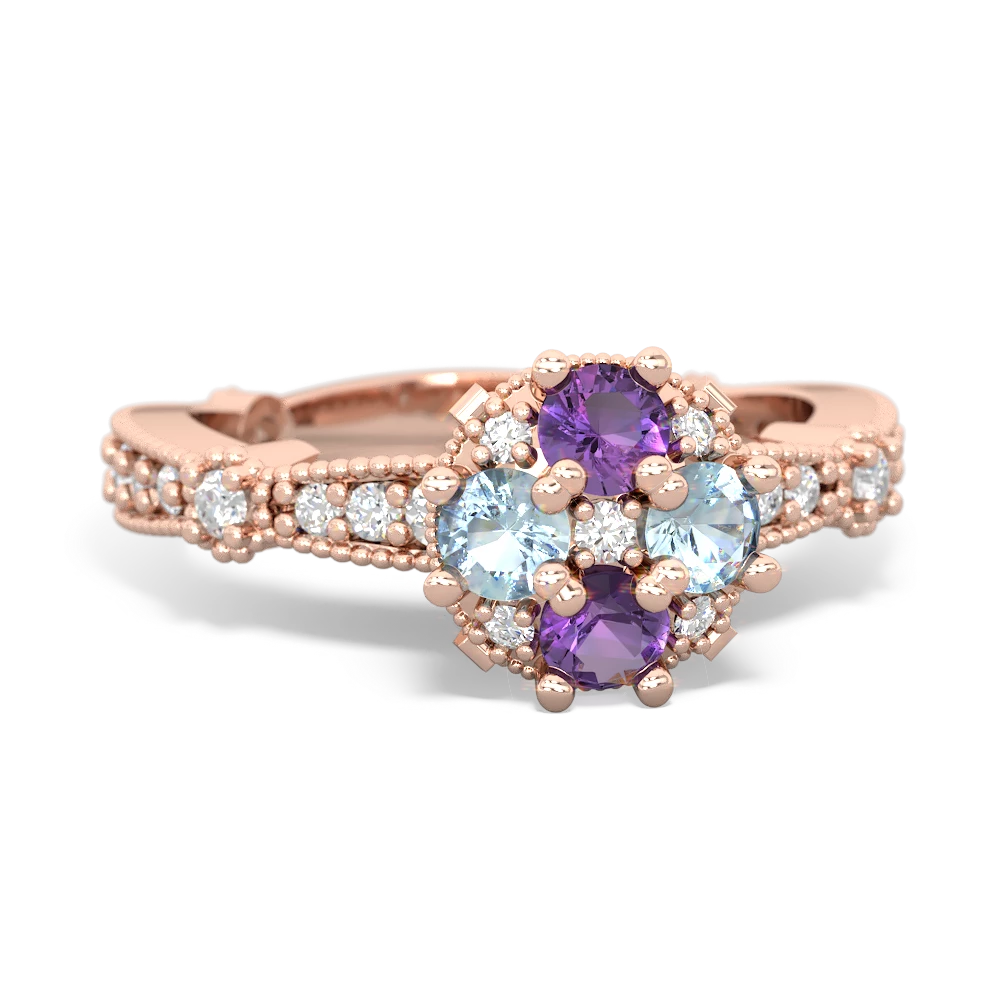 Amethyst Sparkling Tiara Cluster 14K Rose Gold ring R26293RD