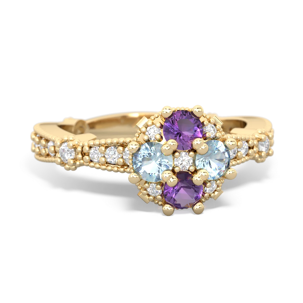 Amethyst Sparkling Tiara Cluster 14K Yellow Gold ring R26293RD