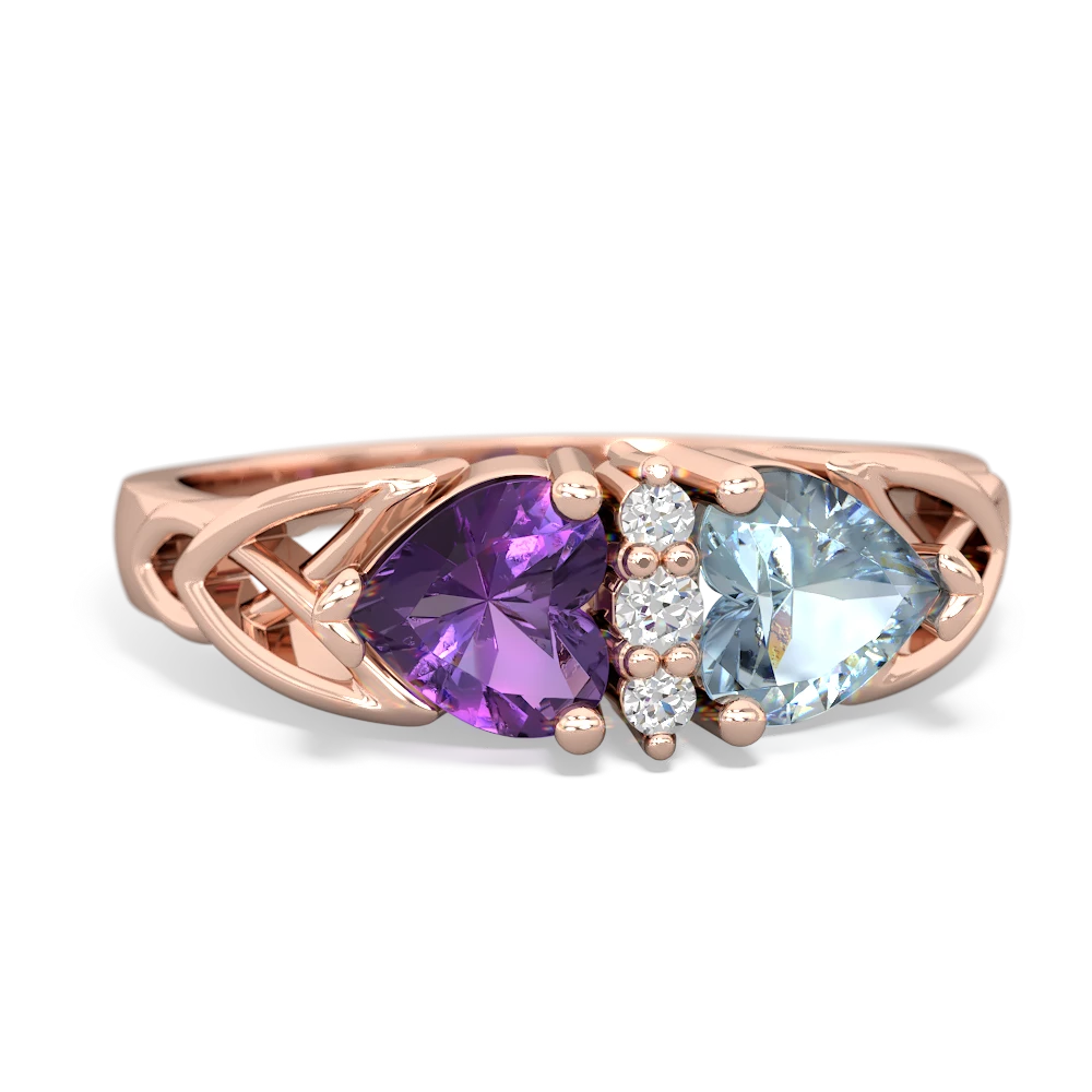 Amethyst Celtic Knot Double Heart 14K Rose Gold ring R5040