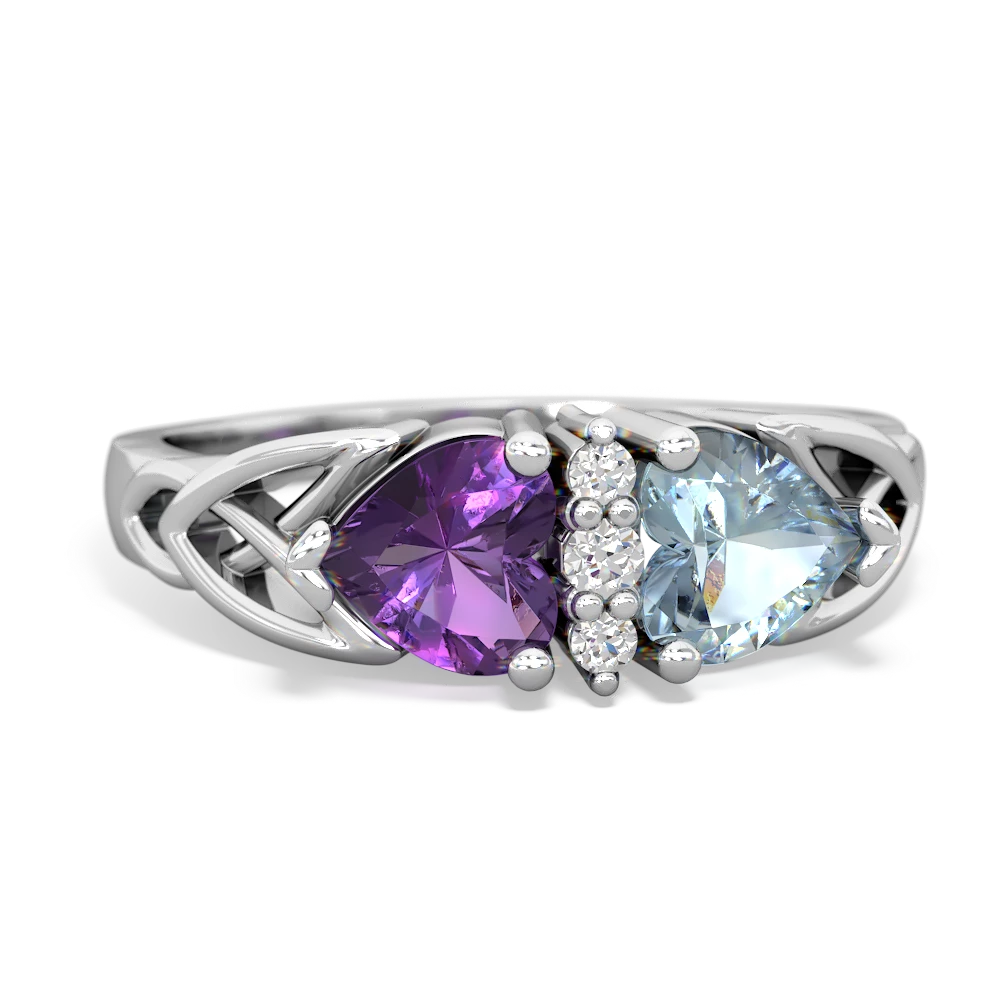 Amethyst Celtic Knot Double Heart 14K White Gold ring R5040