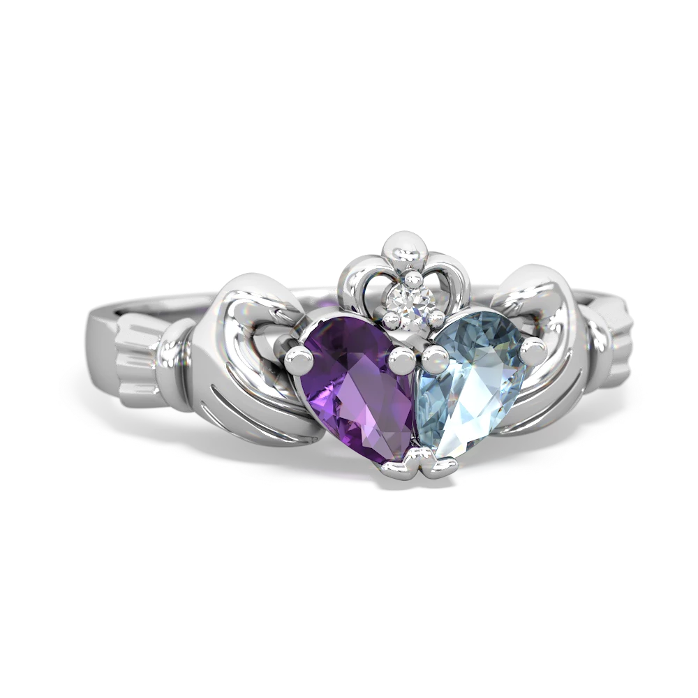 Amethyst 'Our Heart' Claddagh 14K White Gold ring R2388