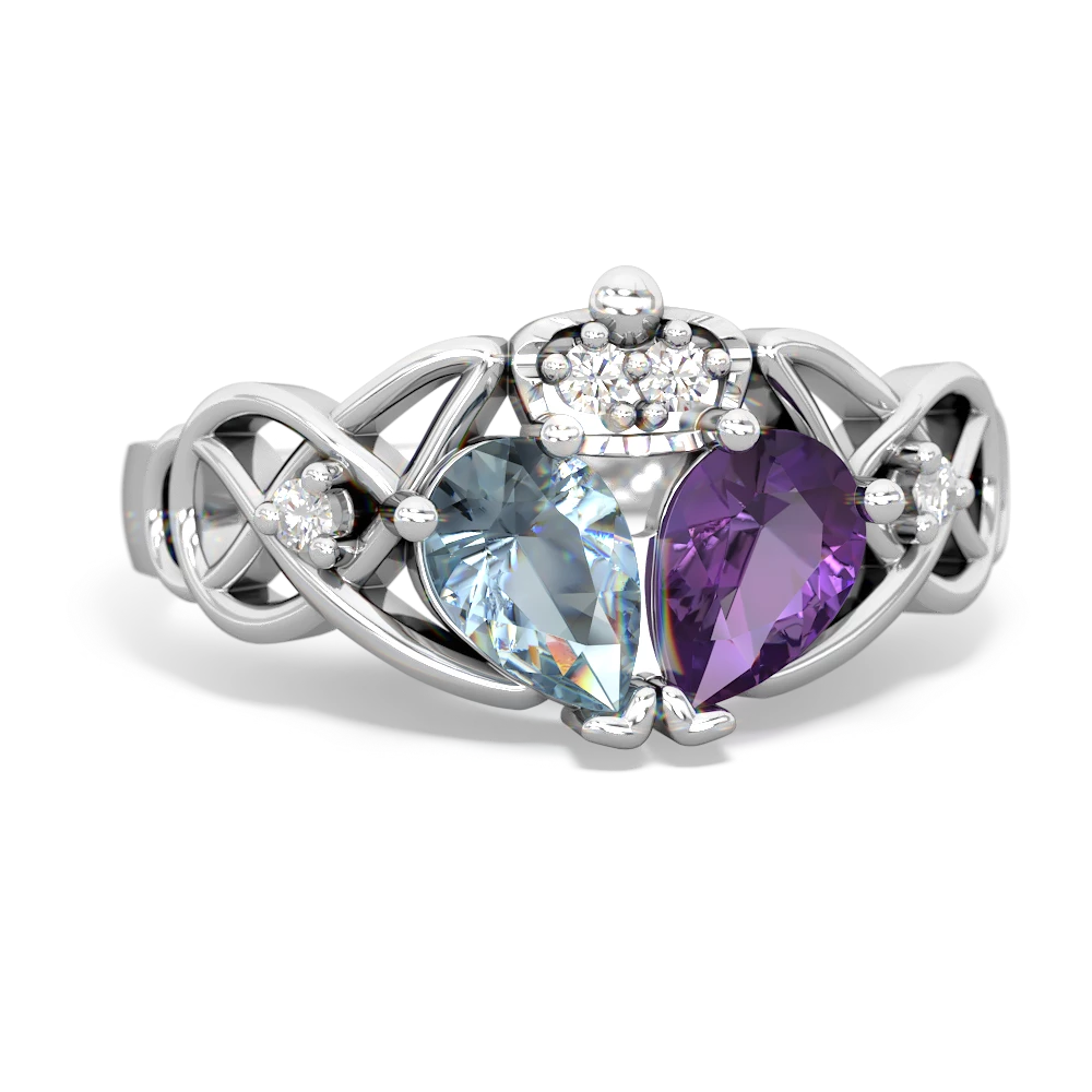 Amethyst 'One Heart' Celtic Knot Claddagh 14K White Gold ring R5322