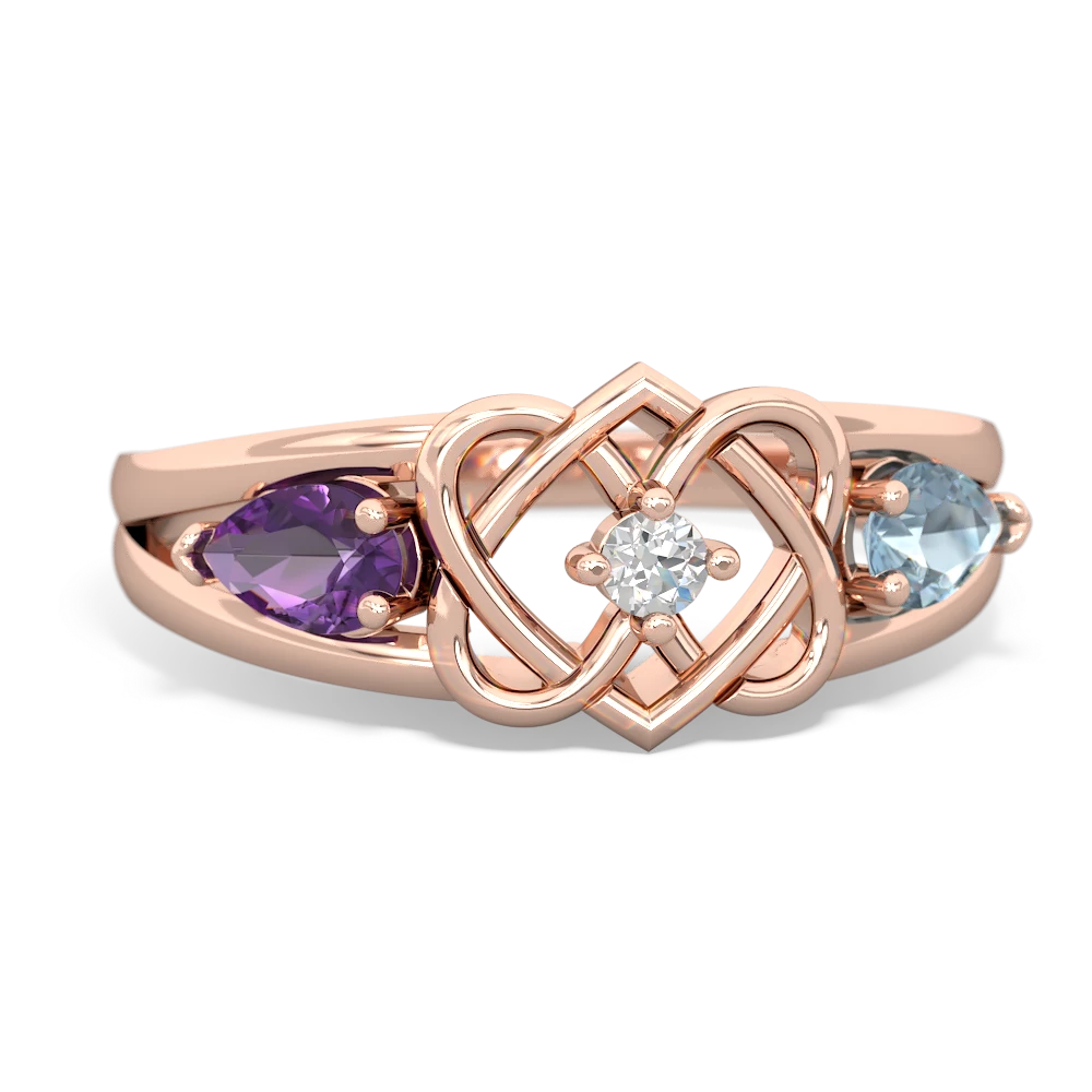 Amethyst Hearts Intertwined 14K Rose Gold ring R5880