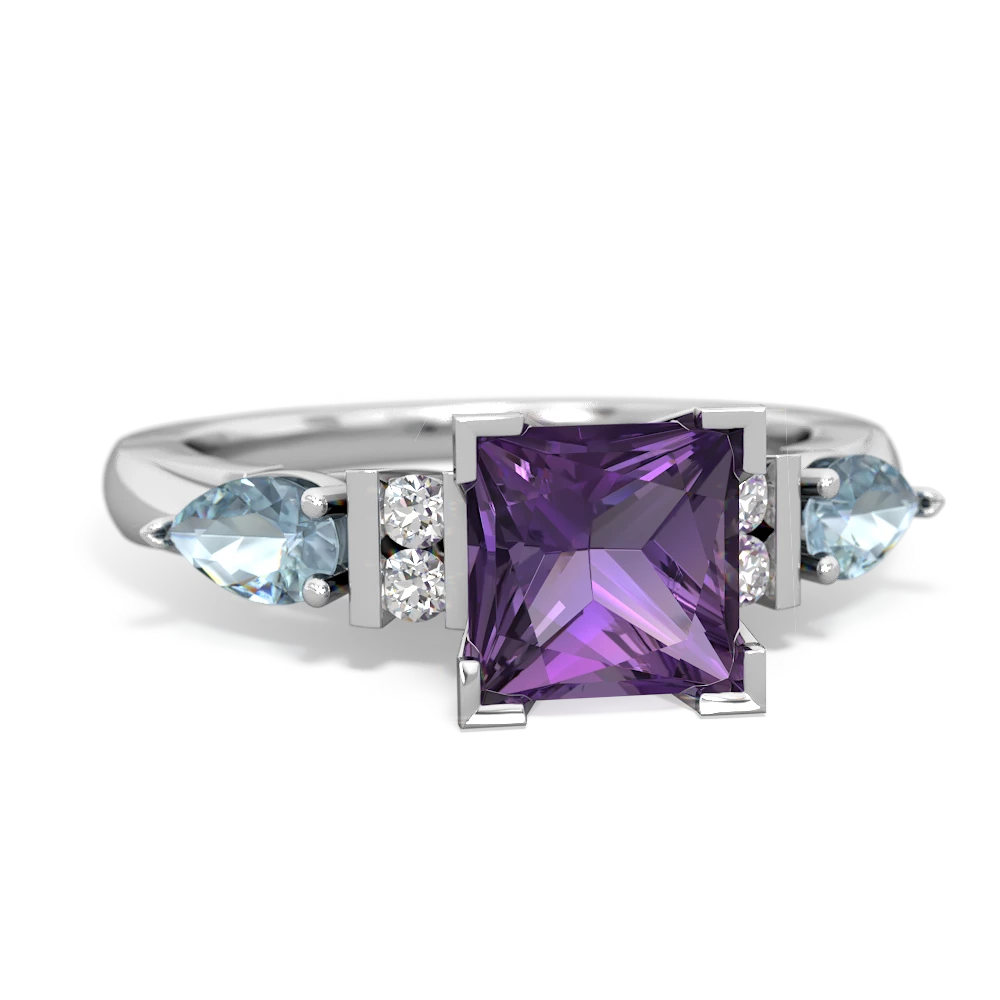 Amethyst 6Mm Princess Eternal Embrace Engagement 14K White Gold ring C2002