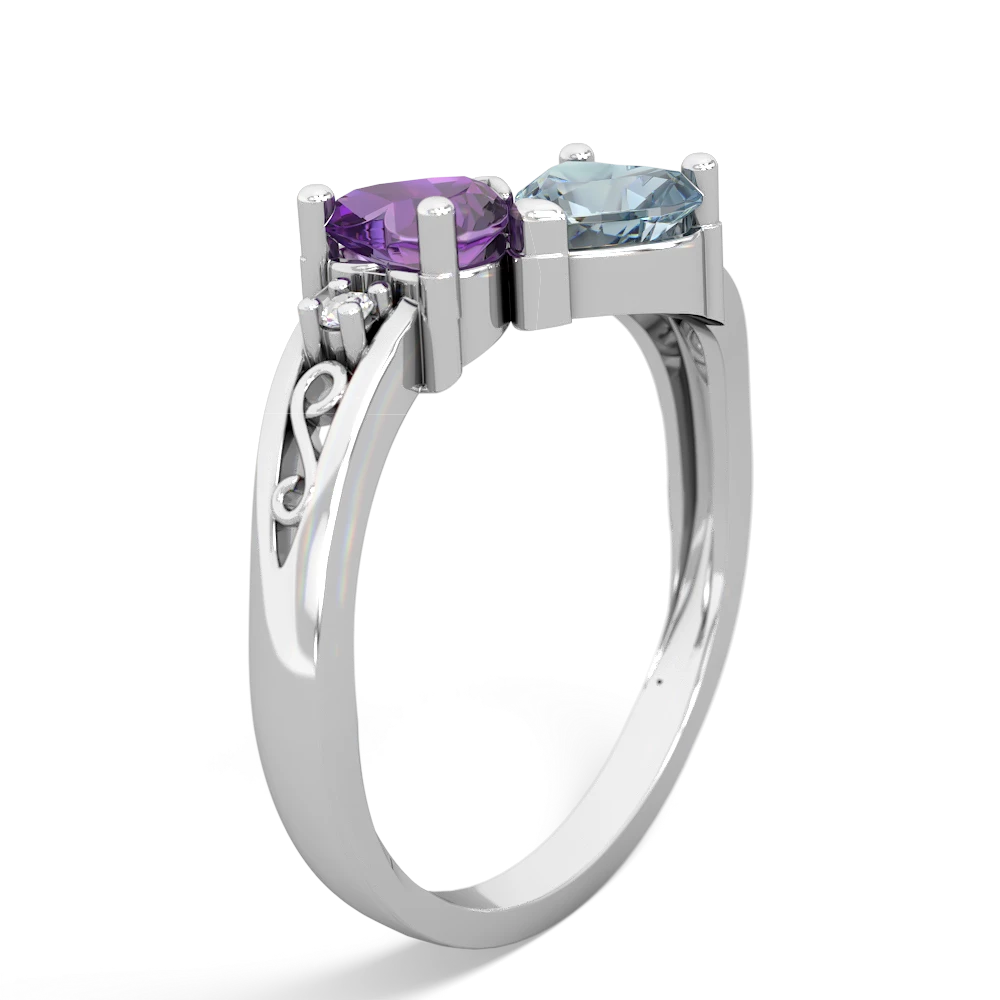 Amethyst Snuggling Hearts 14K White Gold ring R2178