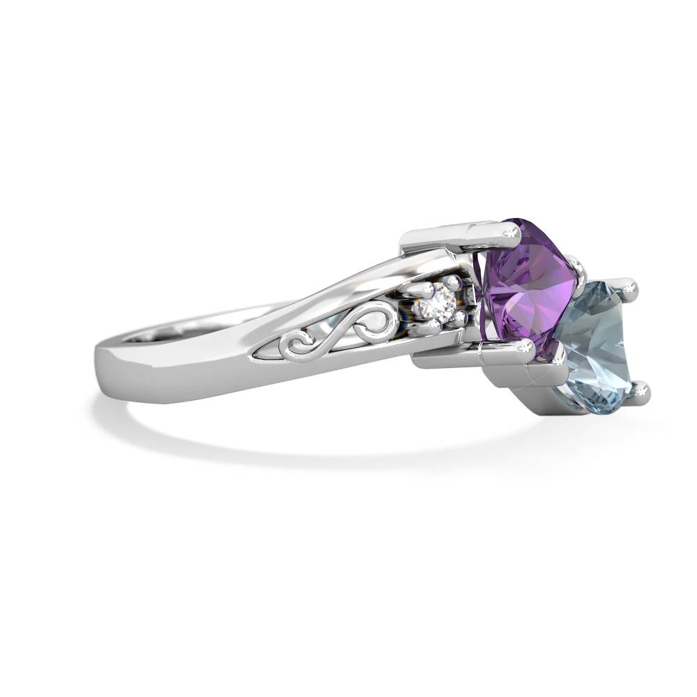 Amethyst Snuggling Hearts 14K White Gold ring R2178