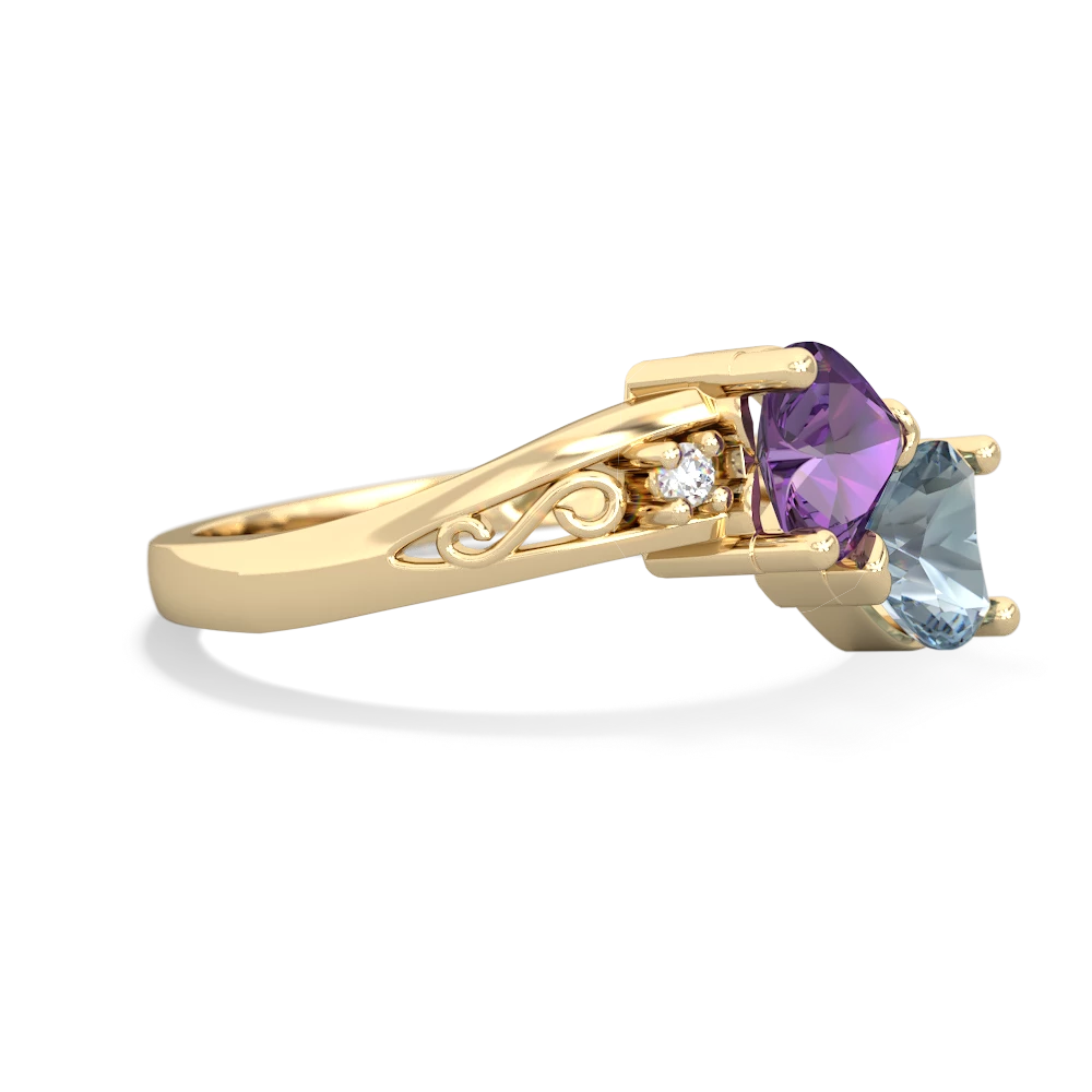 Amethyst Snuggling Hearts 14K Yellow Gold ring R2178