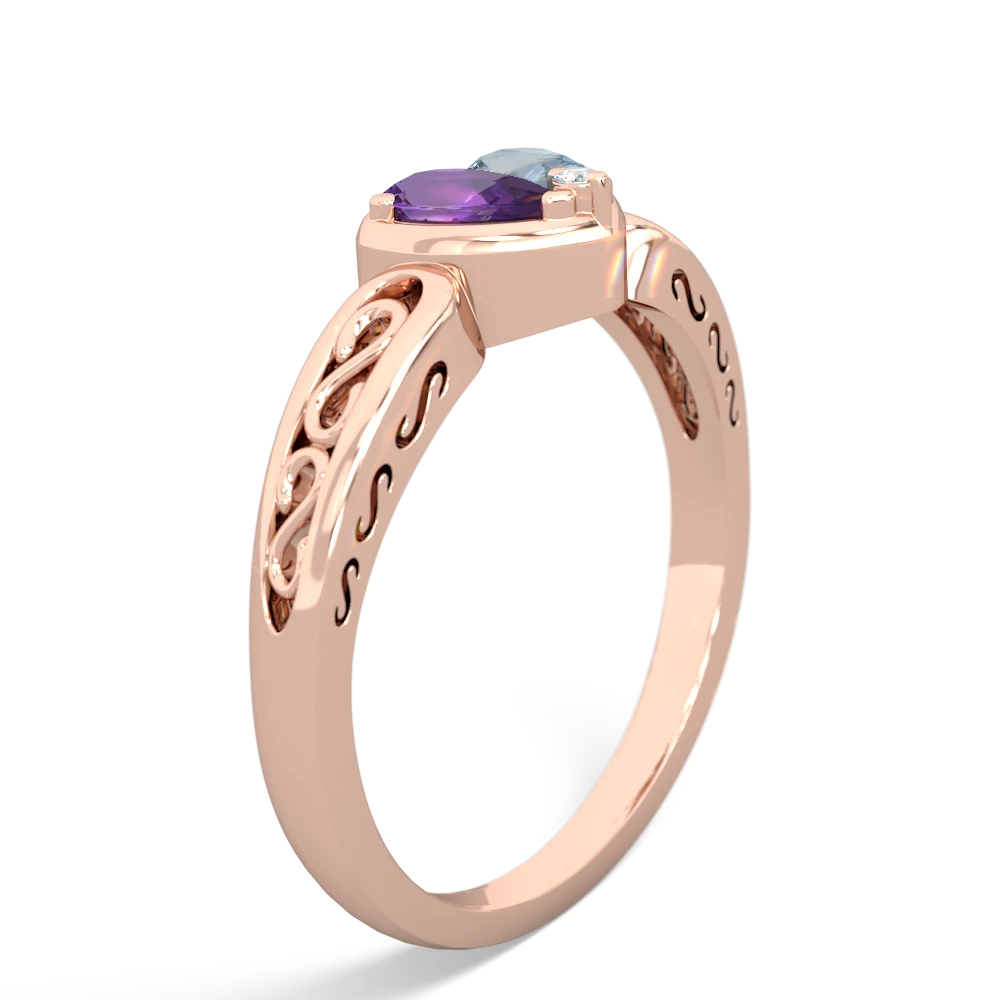 Amethyst Filligree 'One Heart' 14K Rose Gold ring R5070