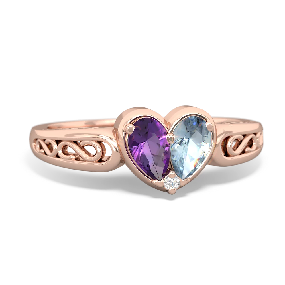 Amethyst Filligree 'One Heart' 14K Rose Gold ring R5070