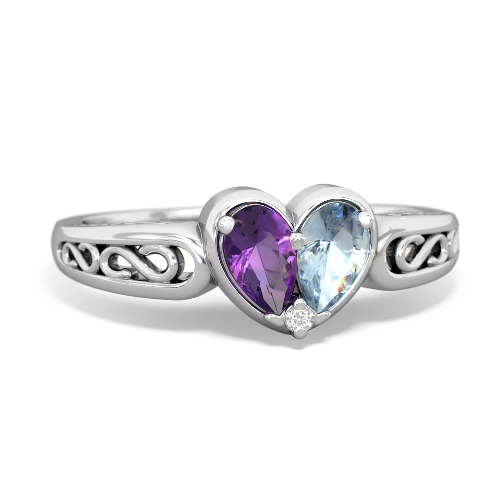 Amethyst Filligree 'One Heart' 14K White Gold ring R5070