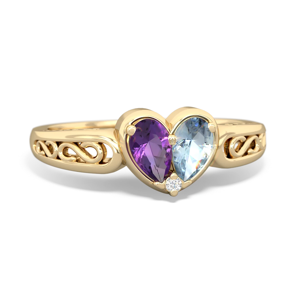 Amethyst Filligree 'One Heart' 14K Yellow Gold ring R5070