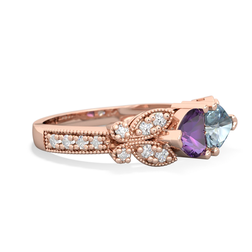 Amethyst Diamond Butterflies 14K Rose Gold ring R5601