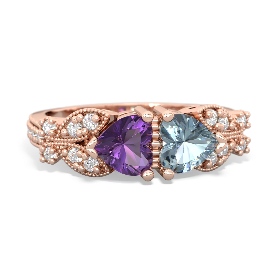 Amethyst Diamond Butterflies 14K Rose Gold ring R5601