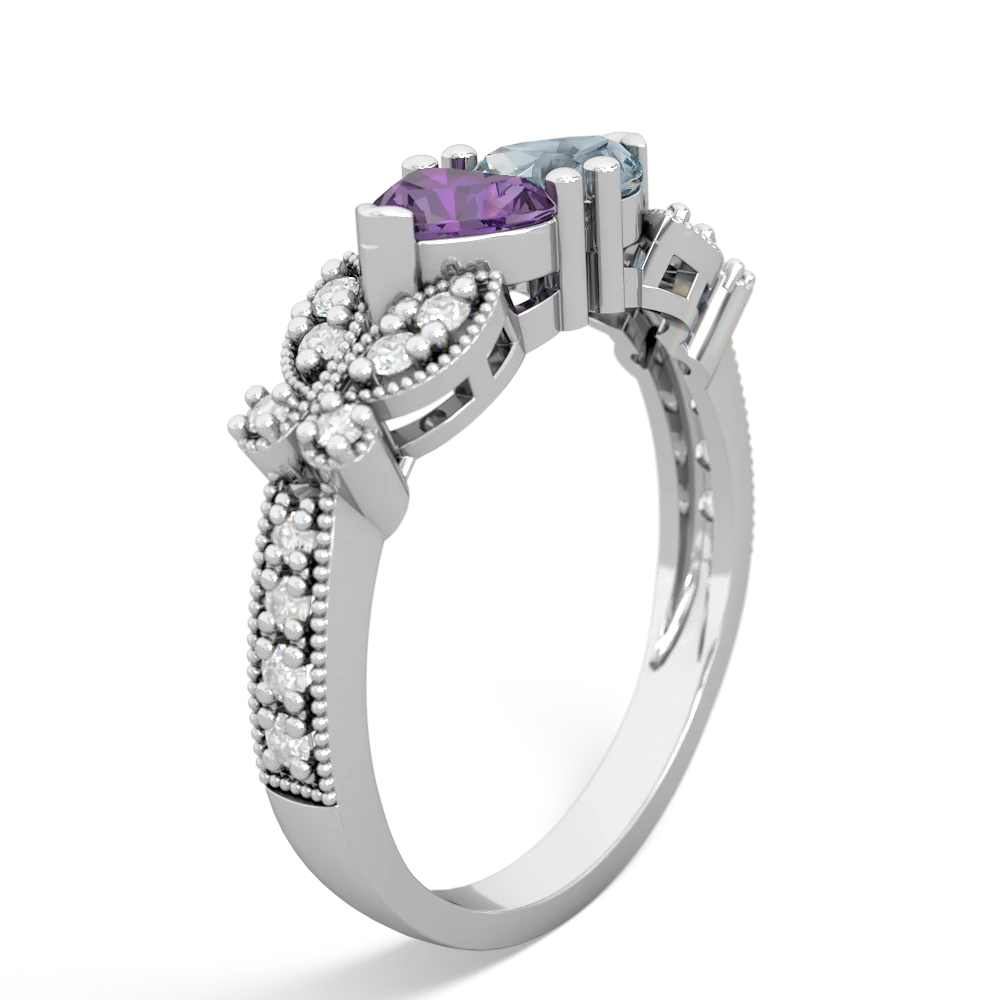 Amethyst Diamond Butterflies 14K White Gold ring R5601