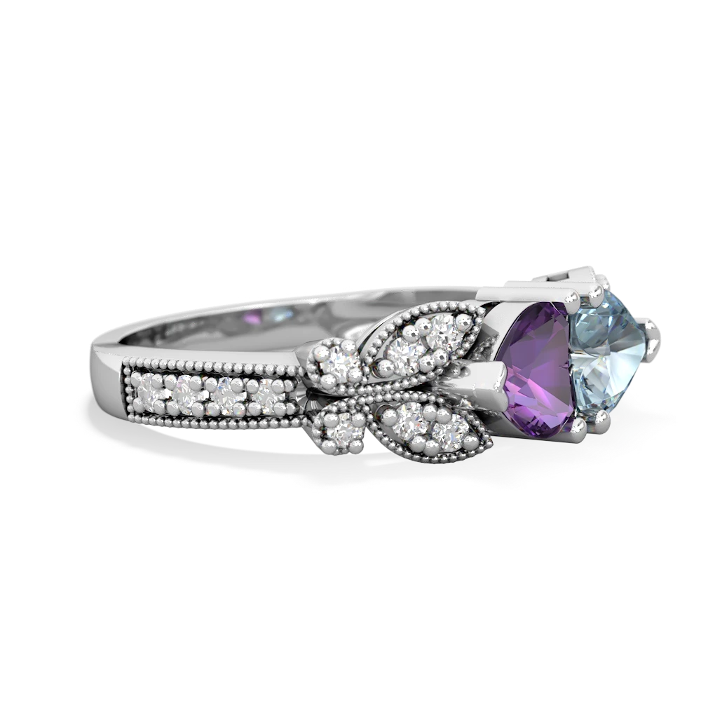 Amethyst Diamond Butterflies 14K White Gold ring R5601